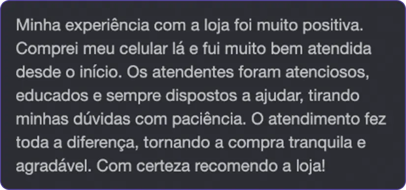Feedback real de cliente da Sampaio Imports 7